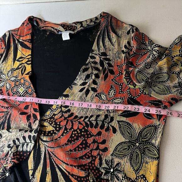 Half Moon Bay Cardigan Womenx 2X Multicolor Tropical Floral Print Slinky Art - Picture 5 of 10